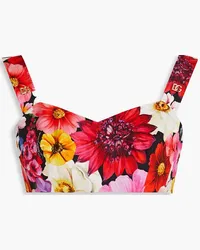 Dolce & Gabbana Appliquéd floral-print cotton-poplin bra top - Multicolor Multicolor