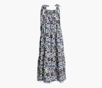 Gathered floral-print cotton-poplin maxi dress - Blue