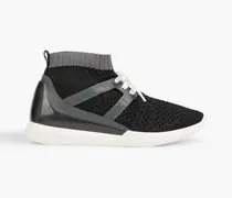 Aveline leather-trimmed stretch-knit high-top sneakers - Black
