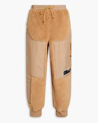 Stella McCartney Twill-paneled appliquéd faux shearling track pants - Brown Brown