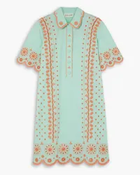 Saloni Dree scalloped broderie anglaise cotton-poplin mini shirt dress - Green Green