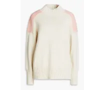 Two-tone ribbed cotton turtleneck sweater - White