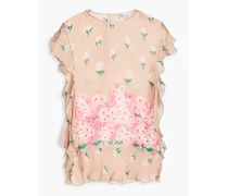 Ruffled floral-print silk-chiffon top - Pink
