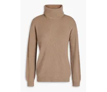 Bead-embellished ribbed cashmere turtleneck sweater - Neutral
