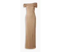 Off-the-shoulder cutout ribbed-knit maxi dress - Brown