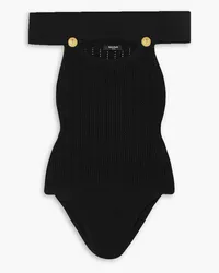 Balmain Off-the-shoulder cutout pointelle-knit bodysuit - Black Black