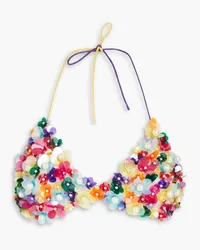 ASHISH Embellished sequined georgette halterneck bikini top - Multicolor Multicolor