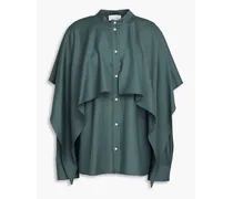 Cape-effect pleated wool-twill shirt - Green