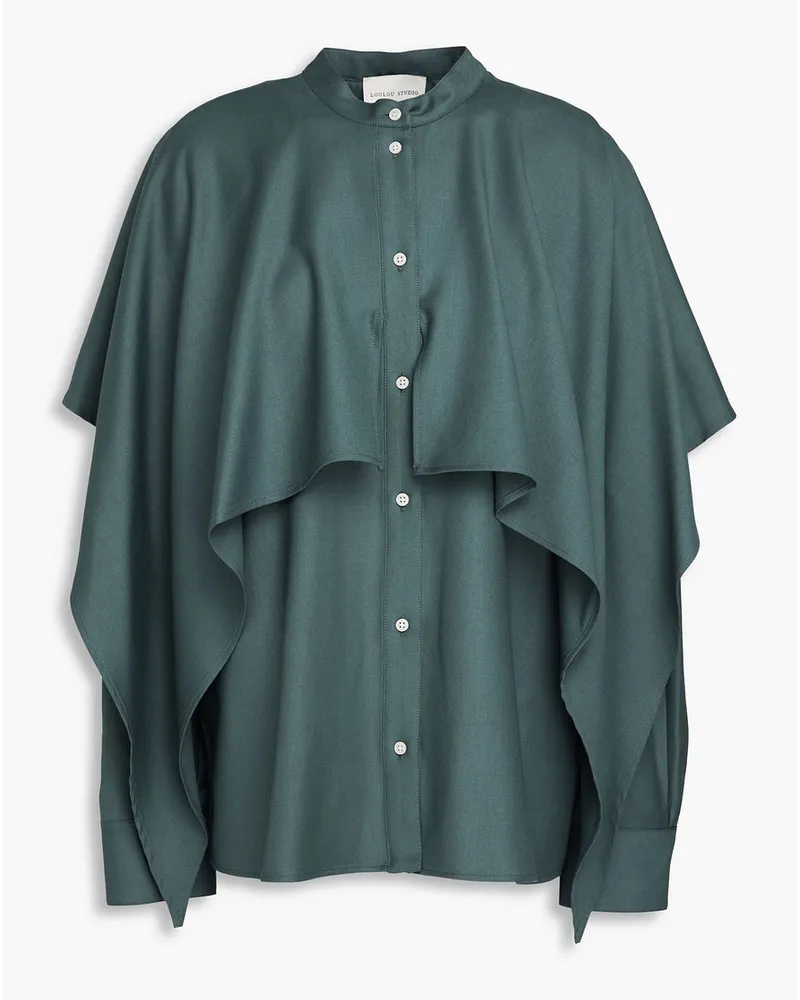 Loulou Studio Cape-effect pleated wool-twill shirt - Green Green