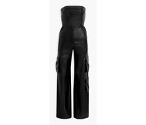 Alice Olivia - Emelda strapless faux leather wide-leg jumpsuit - Black