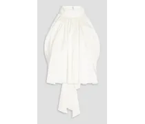 Cropped gathered silk-satin top - White