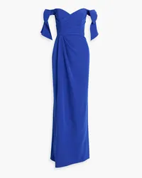 Marchesa Off-the-shoulder bow-embellished crepe gown - Blue Blue