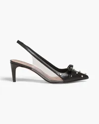 RED Valentino Bow-detailed leather and PVC slingback pumps - Black Black