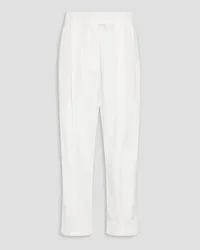 Brunello Cucinelli Cropped bead-embellished linen-blend twill tapered pants - White White