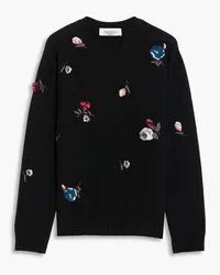 Valentino Garavani Floral-appliquéd wool and cashmere-blend sweater - Black Black