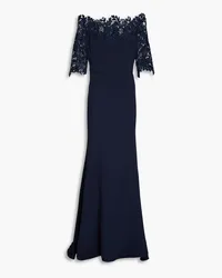 Oscar de la Renta Off-the-shoulder lace-trimmed crepe gown - Blue Blue