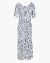 Ganni Ruched printed crepe midi dress - Blue Blue