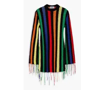 Fringed striped crochet cotton sweater - Black