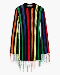 MSGM Fringed striped crochet cotton sweater - Black Black