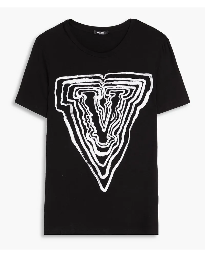 Versace Embroidered cotton-jersey T-shirt - Black Black
