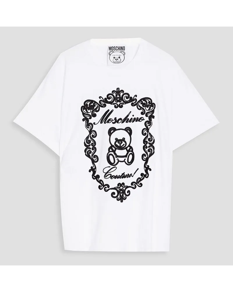 Moschino Embroidered cotton-jersey T-shirt - White White