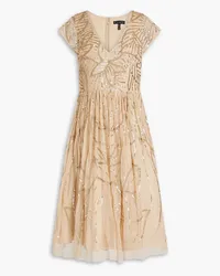 Aidan Mattox Gathered embellished tulle midi dress - Neutral Neutral