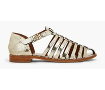 Metallic cracked-leather sandals - Metallic