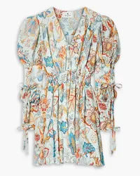 Etro Lace-up printed crepon mini dress - Blue Blue