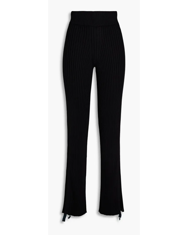 Dion Lee Ribbed cotton-blend flared pants - Black Black