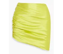 Asymmetric ruched silk-satin mini skirt - Yellow