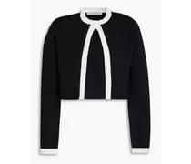 Cropped two-tone knitted cardigan - Black
