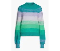 Brushed striped knitted sweater - Green