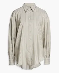 Brunello Cucinelli Bead-embellished striped silk shirt - Gray Gray