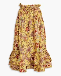 Ulla Johnson Acacia ruffled floral-print cotton-poplin midi skirt - Yellow Yellow