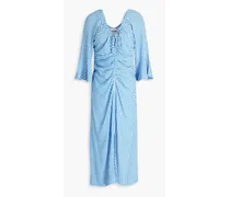 Ruched gingham EcoVero™-blend midi dress - Blue