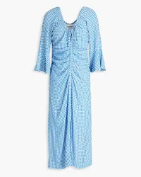 Ganni Ruched gingham EcoVero™-blend midi dress - Blue Blue