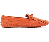 Studded fringed suede loafers - Orange