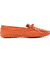 TOD'S Studded fringed suede loafers - Orange Orange