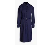 Belted sateen midi shirt dress - Blue