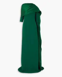 Safiyaa Cosette cape-effect stretch-cady and satin gown - Green Green