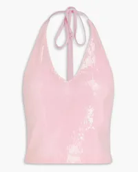 ROTATE Birger Christensen Sequined tulle halterneck top - Pink Pink