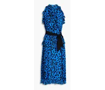 Trudy ruffled leopard-print georgette midi dress - Blue