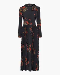 RED Valentino Pussy-bow pleated floral-print satin maxi dress - Black Black