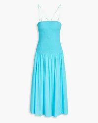 NICHOLAS Rylie smocked cotton and silk-blend voile midi dress - Blue Blue