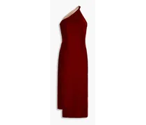 One-shoulder cutout velvet midi dress - Burgundy