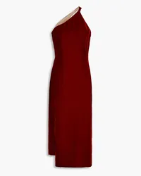 Oscar de la Renta One-shoulder cutout velvet midi dress - Burgundy Burgundy