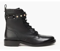 Rockstud leather ankle boots - Black