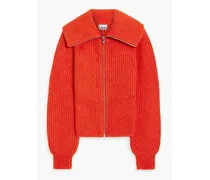 Brushed ribbed-knit zip-up sweater - Red