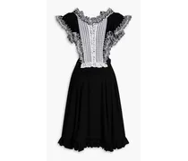 Lace-paneled ruffled cady dress - Black