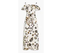 Cold-shoulder leopard-print cotton and silk-blend voile maxi dress - Neutral